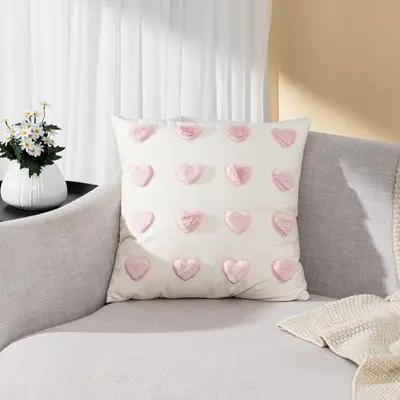 Heart Pattern Cushion Cover without Filler, 1 Count Cozy Corner Throw Pillow Cover, Breathable Soft Bedding Girly Bedroom Acc...