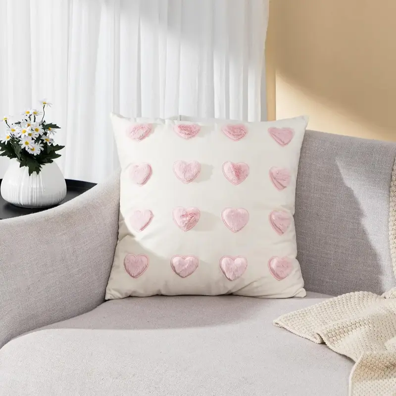 Heart Pattern Cushion Cover without Filler, 1 Count Cozy Corner Throw Pillow Cover, Breathable Soft Bedding Girly Bedroom Acc...