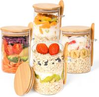 Overnight Oats Containers with Lids - 16oz Glass Jars - 4 Pack - Kitchen Utensils for Meal Prep - Ideal for Breakfast and Sna...