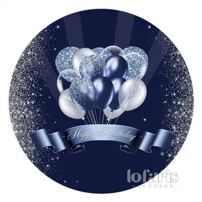 Aperturee Silver Navy Blue Glitter Balloons Round Birthday Backdrop | Birthday Backdrop | Round Backdrop Covers | Happy Birth...