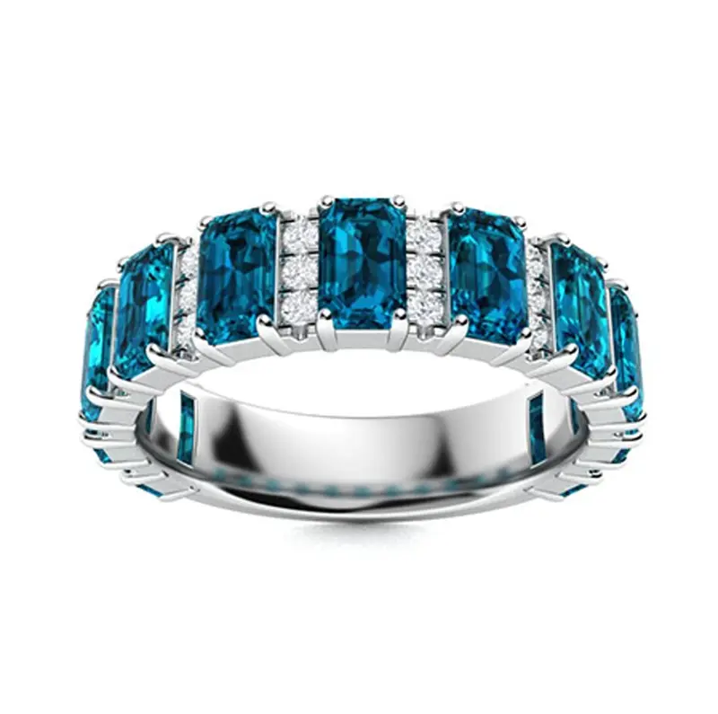 10K White Gold 3.3 CT Emerald Cut Lab Created Gemstone & 0.3 CT Round Cut Diamond Wedding Band