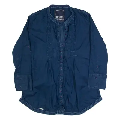 SUPERDRY Womens Shirt Blue V-Neck 3/4 Sleeve M