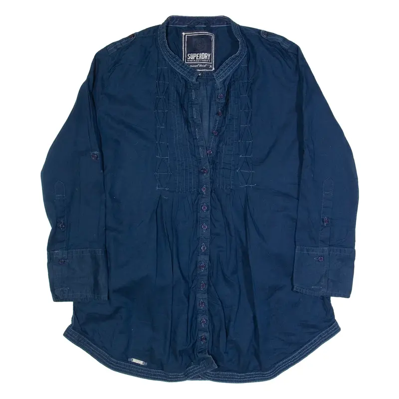 SUPERDRY Womens Shirt Blue V-Neck 3/4 Sleeve M