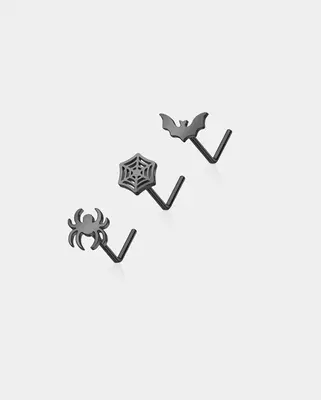 3PCS Spider and Bat Nose Stud Set - Black