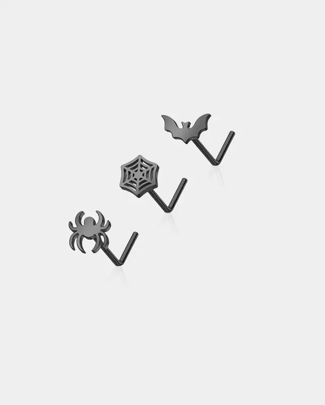 3PCS Spider and Bat Nose Stud Set - Black