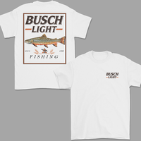 Busch Light Double Sided Graphic T-Shirt - Fishing heritage design featuring classic salmon graphic, perfect for beer lovers ...