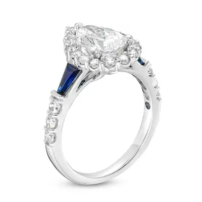 14K White Gold 1.16 to 3.66 CT.T.W. Pear Cut Cut Lab Created Diamond & Sapphire Engagement Ring D VVS1-VS1 IGI Certified