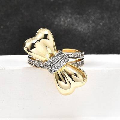 Brass Micro Pave Clear Cubic Zirconia Cuff Rings for Women