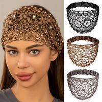 4-Pack Boho Lace Headbands With Faux Pearls, Wide Hollow Hair Wraps, Vintage Stretch Hair Accessories For Women