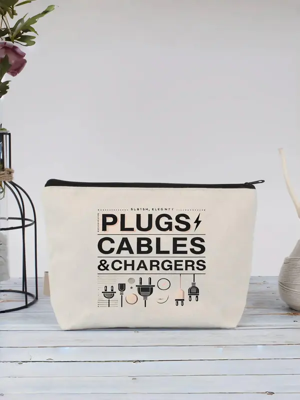 2025 New Style Portable Zipper Makeup Bag, Letter Pattern Storage Bag, Electronic Product Tool & Accessories Storage Bag, Tra...