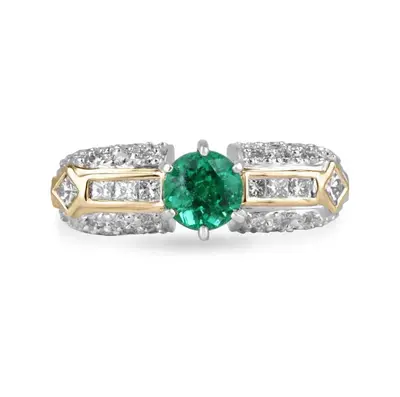 10K White Gold & Yellow Gold 1.95 to 5.95 CT.T.W. Round Cut Lab Created Emerald & Diamond Engagement Band