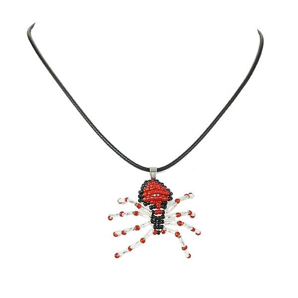 Braided Glass Seed Bead Spider Pendant Necklaces