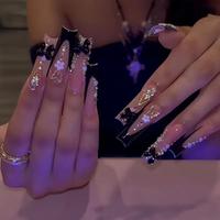 Bow & Butterfly Decor Fake Nails with Nail File & Jelly Glue, 24pcs Long Square False Nails for Women & Girls DIY Nail Art, E...