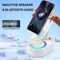 AKLLCCR Cell Phone Stand with Induction/Bluetooth Speaker and Colorful Ambient Light/Power Bank 5-in-1, 5.3 HD Surround Subwo...