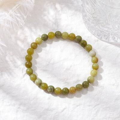 Natural Chinese Jade Round Bead Stretch Bracelets for Women Men