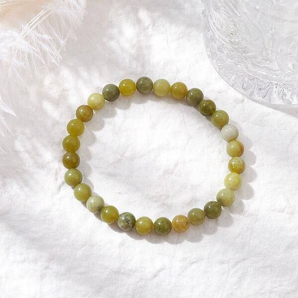 Natural Chinese Jade Round Bead Stretch Bracelets for Women Men