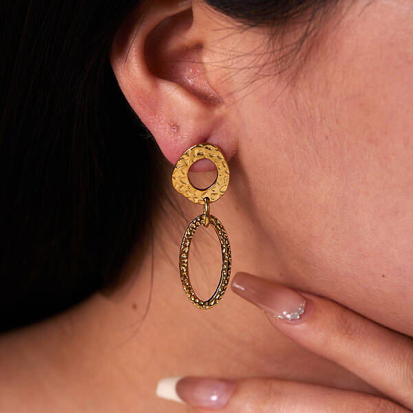 French Retro Oval Stainless Steel Stud Earrings