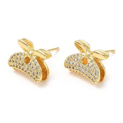 Rack Plating Brass Hair Clip Shape Stud Earrings with Cubic Zirconia