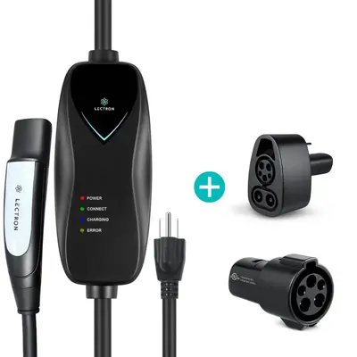 Lectron Portable Level 1 Tesla Charger + CCS to Tesla Adapter + J1772 to Tesla Adapter Bundle | 110V | 15 Amp | NEMA 5-15