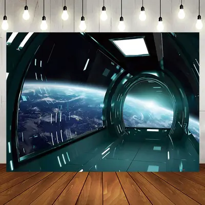 Aperturee Green Spaceship Earth Scene Happy Birthday Backdrop, 5X3FT(1.5X1M), 15.07 USD, birthday backdrops, NYHD9I97-E