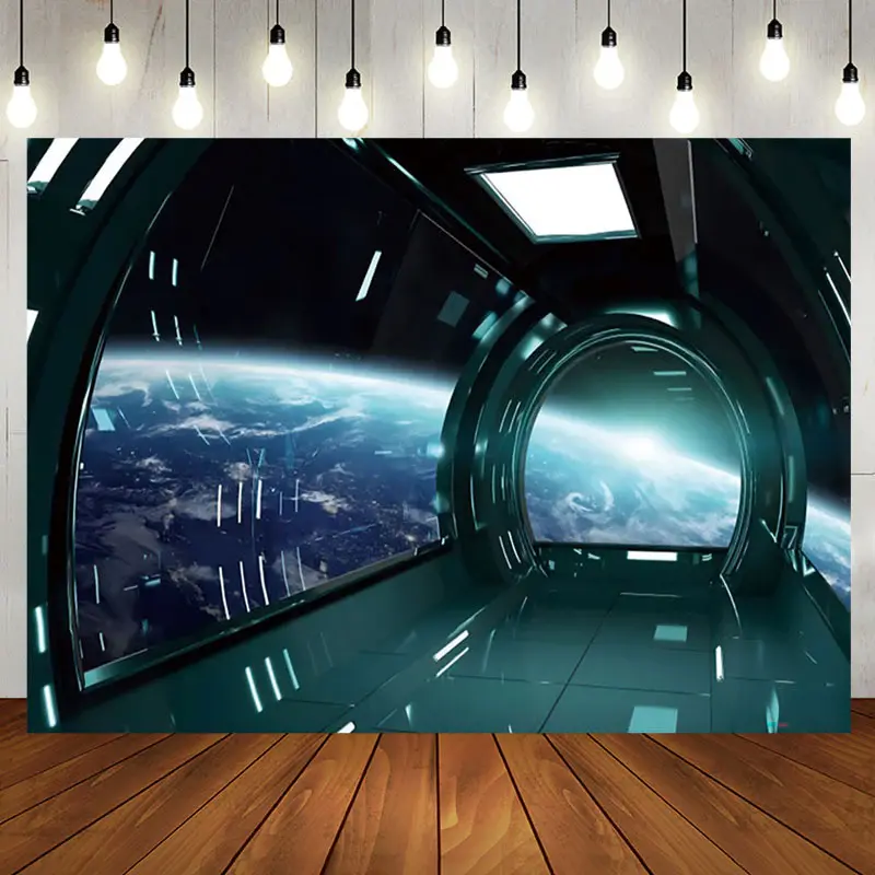 Aperturee Green Spaceship Earth Scene Happy Birthday Backdrop, 5X3FT(1.5X1M), 15.07 USD, birthday backdrops, NYHD9I97-E