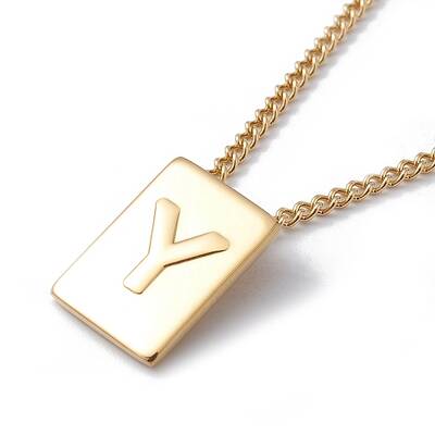 Stainless Steel Initial Letter Rectangle Pendant Necklace for Men Women