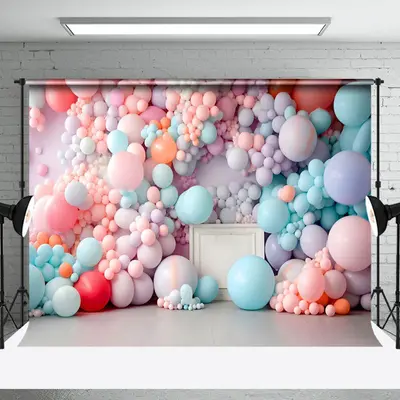 Warm Colorful Balloon Cake Smash Backdrop For Kids - Aperturee