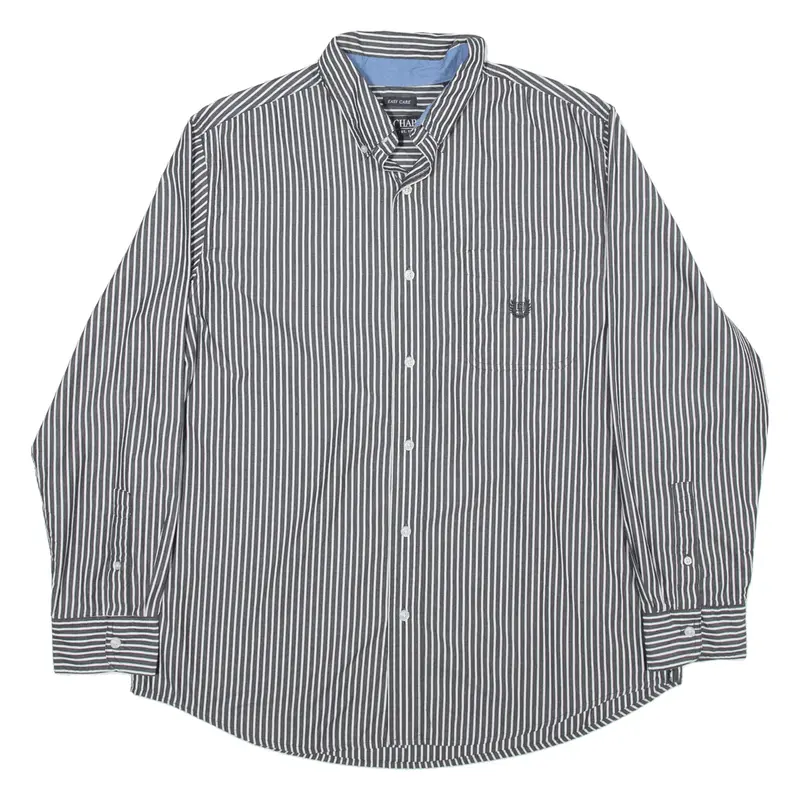 CHAPS Easy Care Shirt Black Striped Long Sleeve Mens XL
