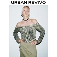 URBAN REVIVO Women's Wasteland-Style Vintage Distressed Washed Slim Denim Shirt UWV840225 Casual Outfit 2025 Women Clothi...