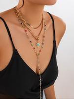 Boho Style Sunflower Design Layered Necklace, Fashion Artificial Crystal Decor Daily Wear Necklace for Party, Daily Decor, Tr...