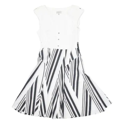 KAREN MILLEN Womens Fit & Flare Dress White Crazy Pattern Knee Length UK 12