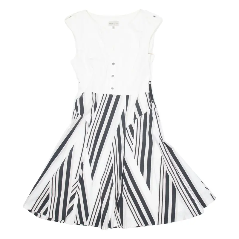 KAREN MILLEN Womens Fit & Flare Dress White Crazy Pattern Knee Length UK 12