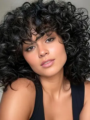 Short Curly Hair Wigs for Black Women for Galentine's Party Style, Soft Gorgeous Fluffy Wigs with Bangs, Synthetic Full Machi...
