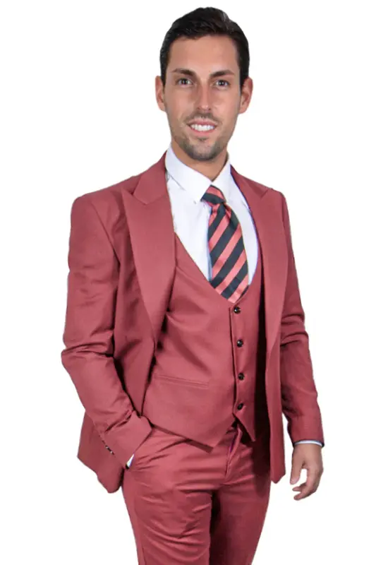 Mens Stacy Adams Suit - Stacy Adams  Suit Men's Coral Blush Pink Suit with Vested One Button Peak Lapel