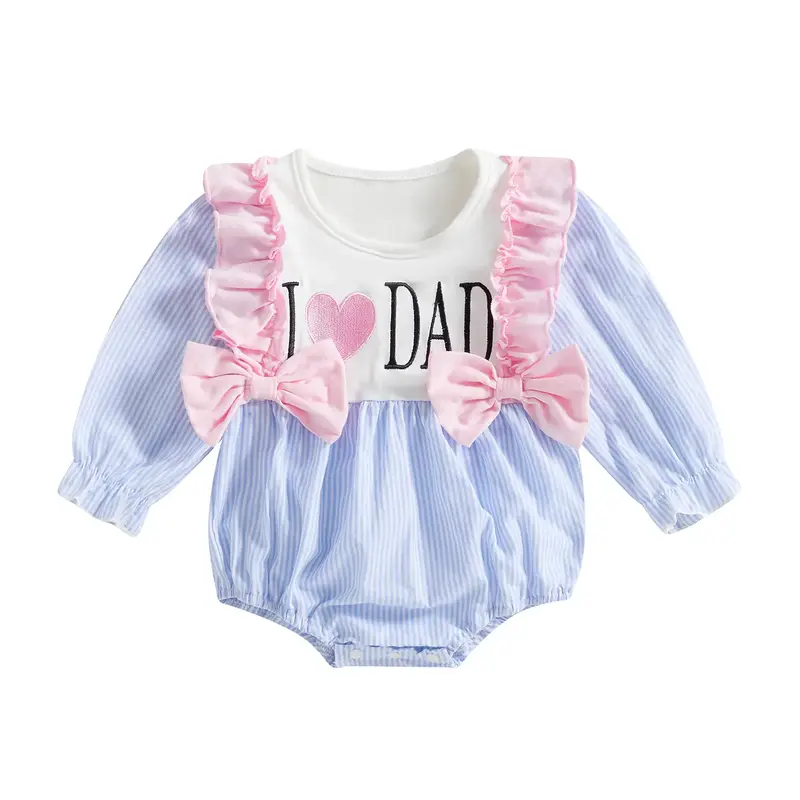 Infant Baby Girl Striped Bubble Romper Bodysuit Funny Letter Embroidery Ruffle Long Sleeve Smocked Bubble Sweatshirt Newborn ...