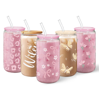 Sandjest GlassGlow 16oz Cute Glass Cup, Aesthetic Iced Coffee Drinking Can Shaped Mug with Bamboo Lid & Straw Drinkware Home ...