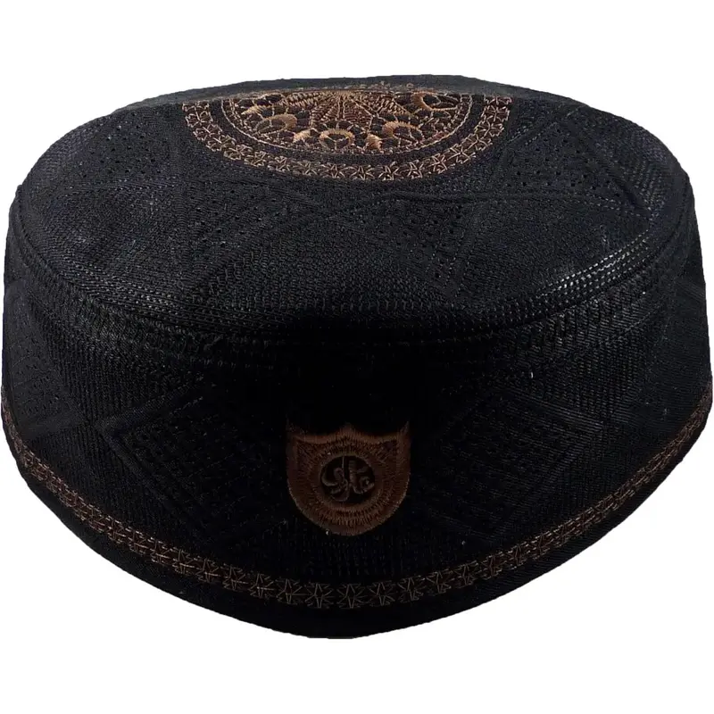 Men's Muslim Prayer Hat Headware Skull Cap Islam Kufi Black White