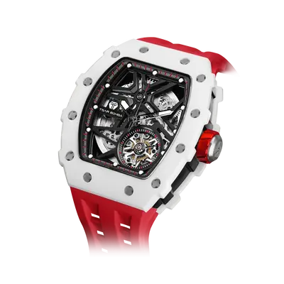 TSAR BOMBA Men's Luxury Ceramic Bezel Skeleton Mechanical Watch | Red | Elementalal TB8209C | Sapphire Glass 50M Waterproof F...