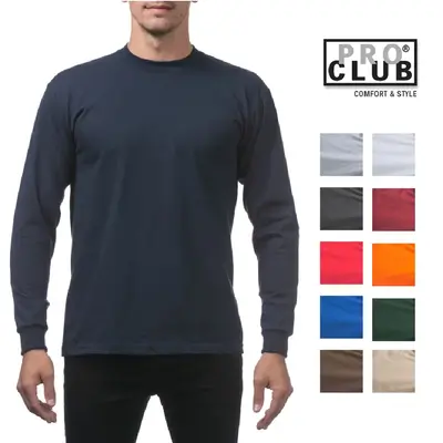 PROCLUB Men's Heavyweight Long Sleeve T Shirts PRO CLUB Casual Long Sleeves T Shirt Cotton Tee Plain Cotton Hip Hop Harem Big...