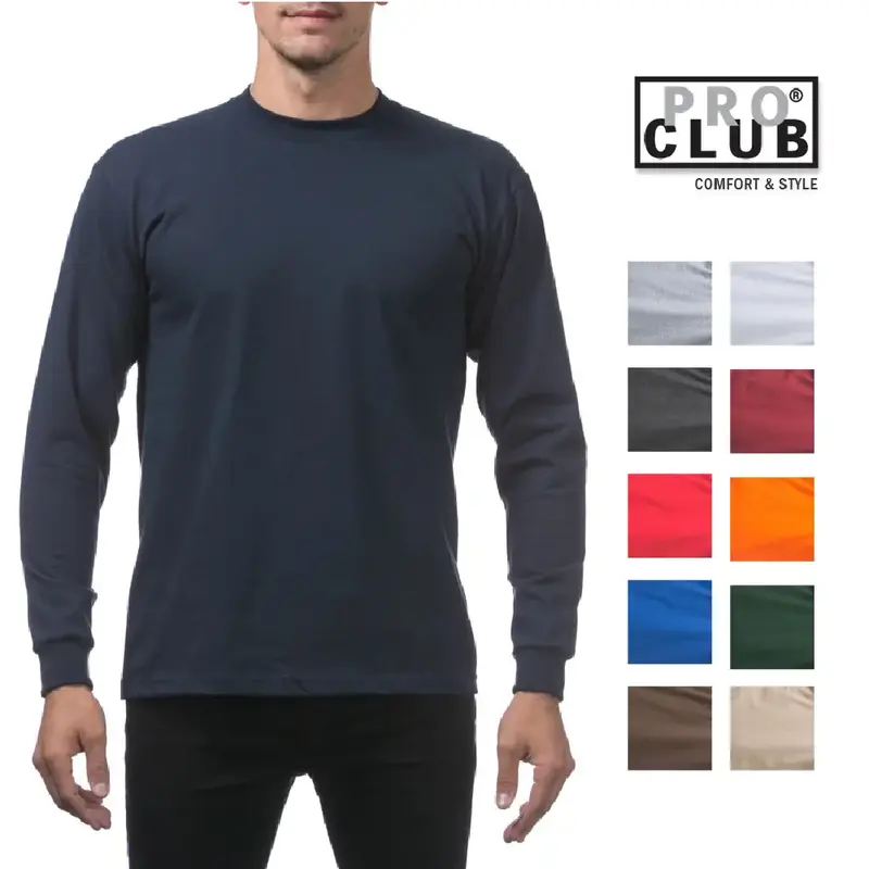 PROCLUB Men's Heavyweight Long Sleeve T Shirts PRO CLUB Casual Long Sleeves T Shirt Cotton Tee Plain Cotton Hip Hop Harem Big...