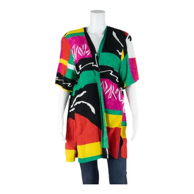 Womens Kimono Waistcoat Green Crazy Pattern M