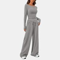 PrettyGarden Women's 2-Piece Lounge Sets Asymmetrical Long Sleeve T Shirt Wide Leg Pants Casual Outfit Womenswear Tracksuit  ...