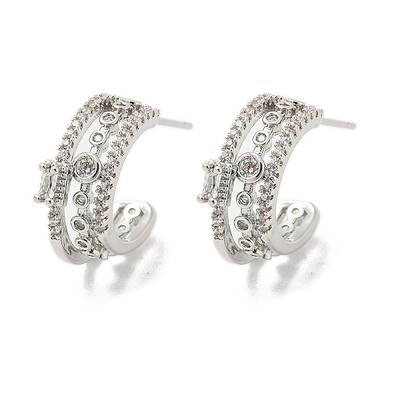 Brass with Cubic Zirconia Round Stud Earrings