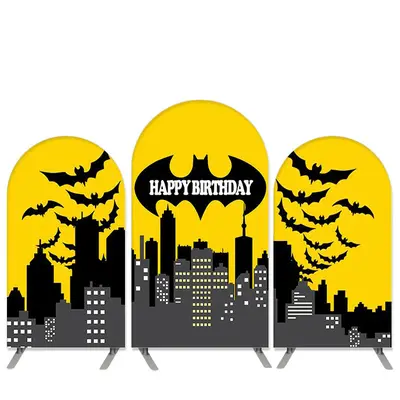 Aperturee Cartoon Hero Theme Black Yellow Birthday Arch Backdrop Kit | Circle Arch Backdrop Diy | Diy Round Arch Backdrop | D...