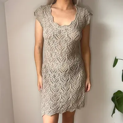 Unbranded Midi Dress - Small Beige Cotton