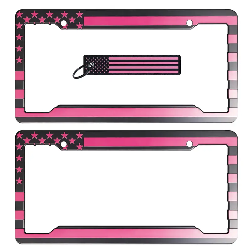 American Flag License Plate Frame, Key Tag set. Pink and Black