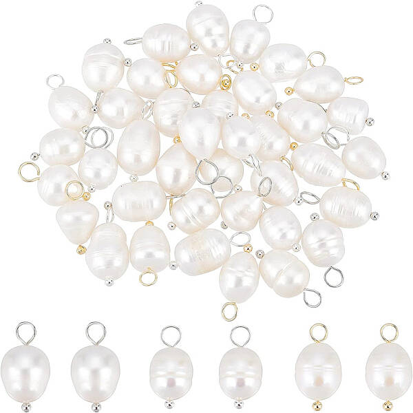 BENECREAT 42Pcs 3 Color Natural Freshwater Pearl Charms