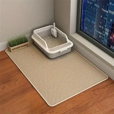 Double Layer Honeycomb Cat Litter Mat, 1 Count Durable & Washable Non-slip Cleaning Solution for Pet Toilet, Litter Box & Ken...