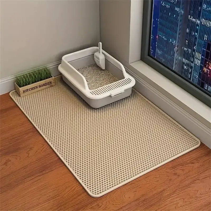 Double Layer Honeycomb Cat Litter Mat, 1 Count Durable & Washable Non-slip Cleaning Solution for Pet Toilet, Litter Box & Ken...
