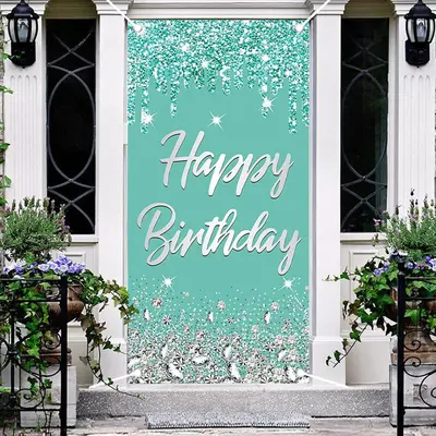 Light Blue Glitter Diamonds Birthday Door Cover - Aperturee